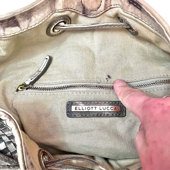 Elliott Lucca Snakeskin Embossed Leather Weave Bucket Hobo Shoulder Purse - Picture 6 of 13